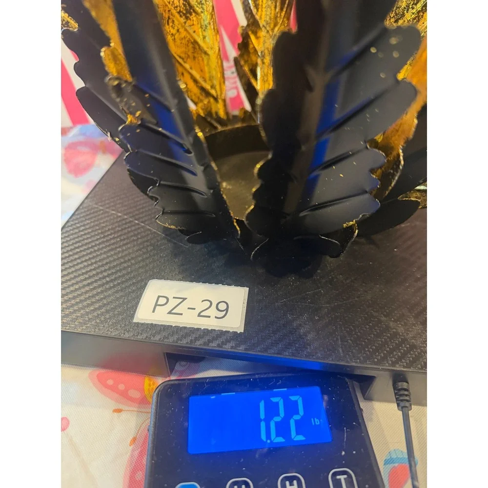 Pink Zebra Gold Black Metal Feather Wing Crown Candle Holder Accent Shade